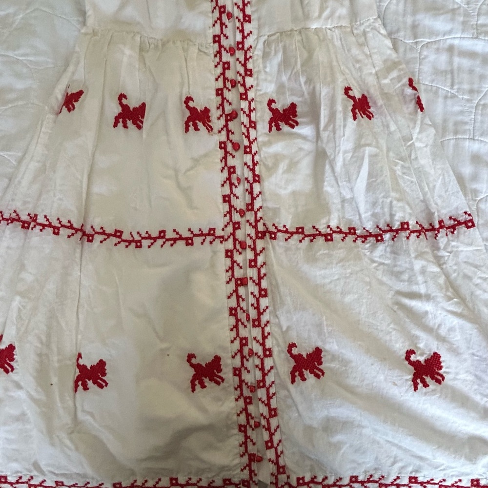 Foley + Corinna Strapless Dress with Red Embroidery